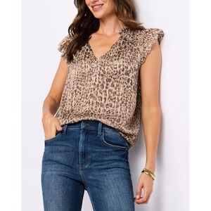 Nine Britton Wyatt Flutter Sleeve Blouse Taupe Leopard Medium Stitch Fix NWT